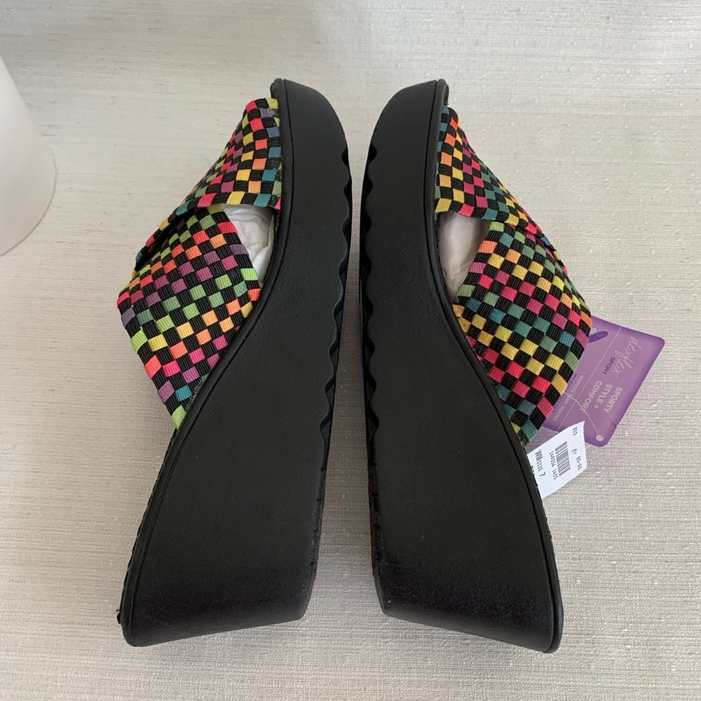 NWT Dexflex Rainbow Check Stretch Chunky Platform Wedge Sandals Woman’s 7 - Picture 8 of 11